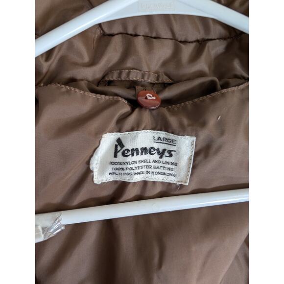 Vintage Penneys Jacket Nylon Womens Large Brown Poly Fill Belted 50s 60s - Picture 14 of 15